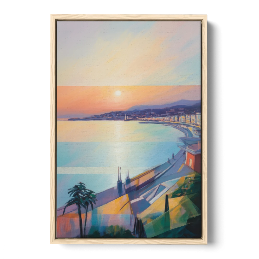 Sunset Over Nice - Oak Framed Canvas Wall Art - Front