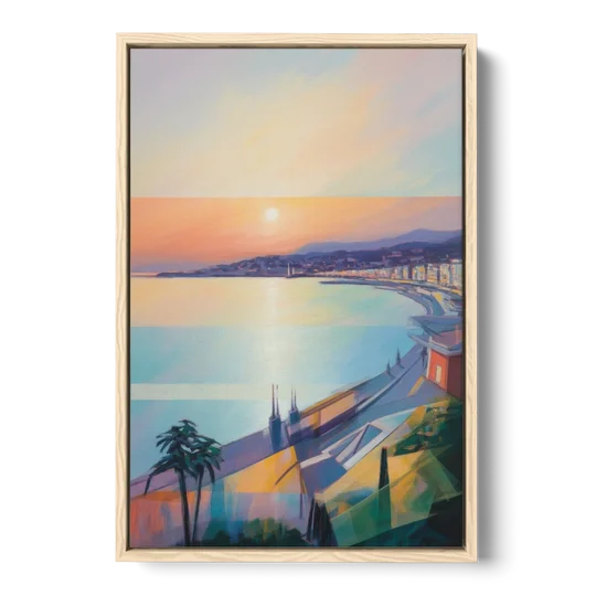 Sunset Over Nice - Oak Framed Canvas Wall Art - Front