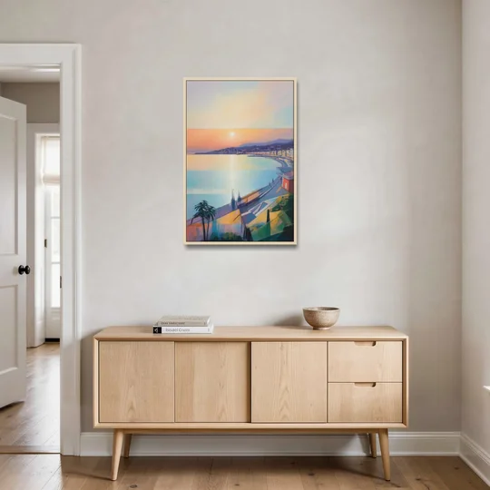Sunset Over Nice - Oak Framed Canvas Wall Art - Coffee Table - 24x36