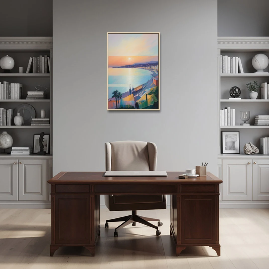 Sunset Over Nice - Oak Framed Canvas Wall Art - Office - 24x36