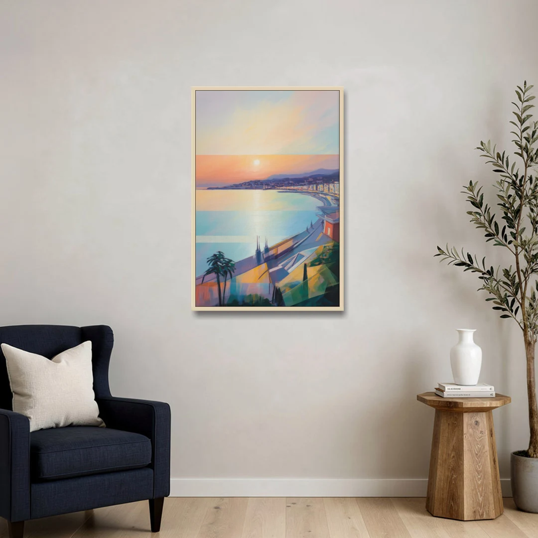 Sunset Over Nice - Oak Framed Canvas Wall Art - Sofa - 24x36