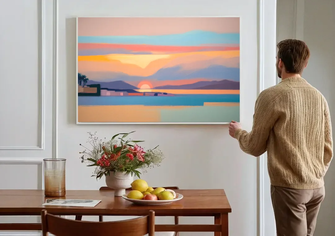 Sunset over Palma Bay canvas wall art above a dining table