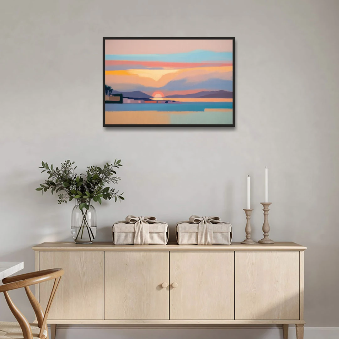 Sunset over Palma Bay - Black Framed Canvas Wall Art - Coffee Table - 36x24