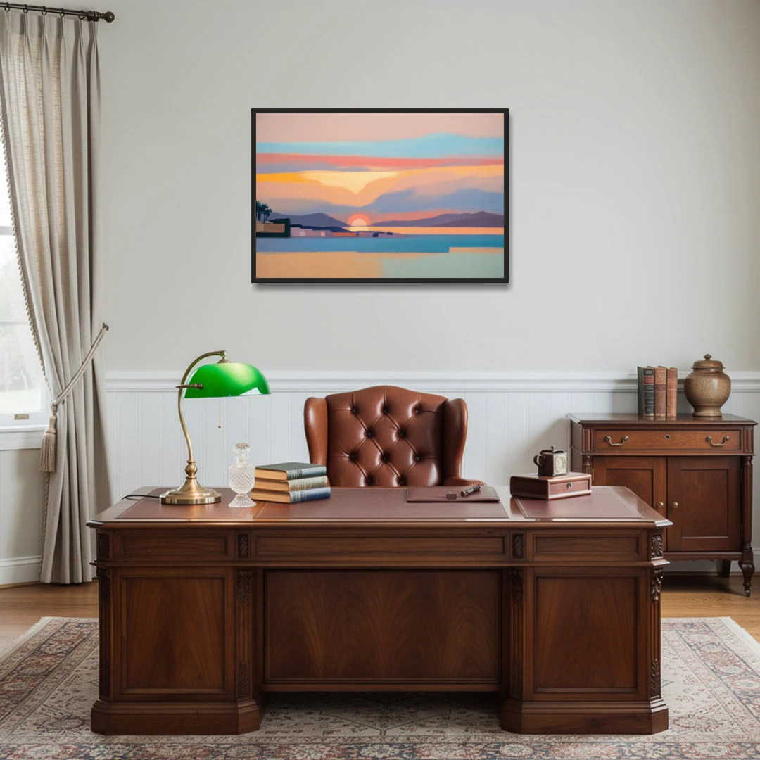 Sunset over Palma Bay - Black Framed Canvas Wall Art - Office - 36x24