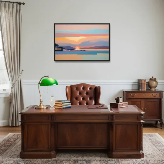 Sunset over Palma Bay - Black Framed Canvas Wall Art - Office - 36x24