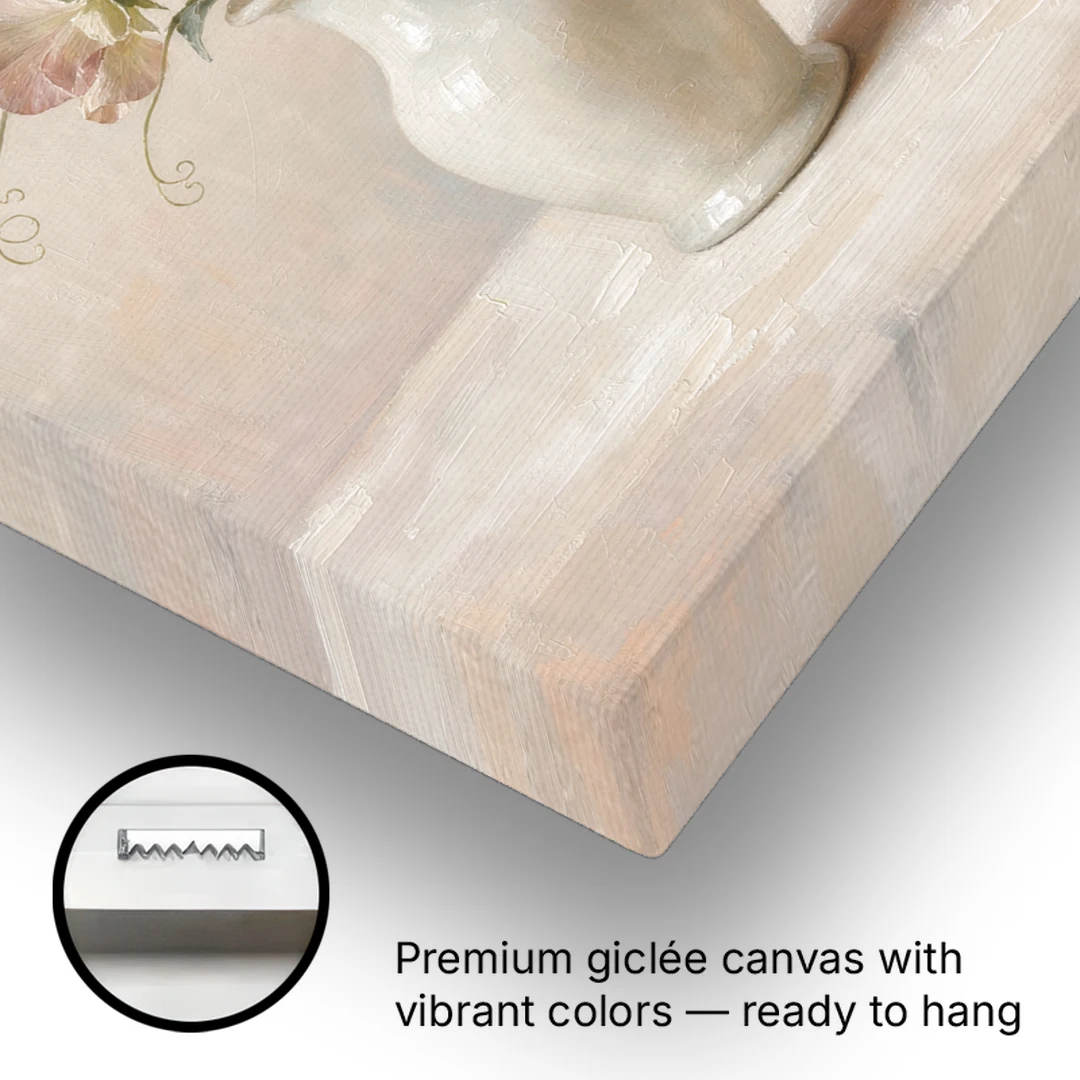 Sweet Peas in an Ivory Milk Glass Vase - Canvas Wall Art - Gallery Wrap Corner