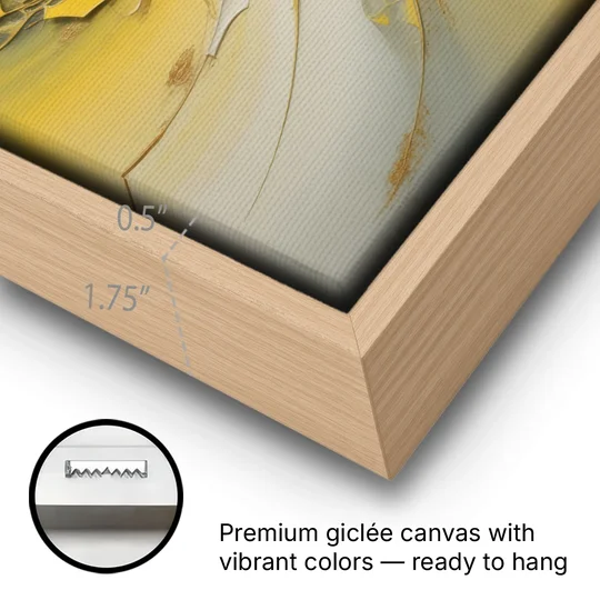Swirling Elegance Yellow Abstract - Oak Framed Canvas Wall Art - Gallery Wrap Corner