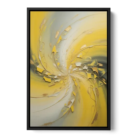 Swirling Elegance Yellow Abstract - Black Framed Canvas Wall Art - Front