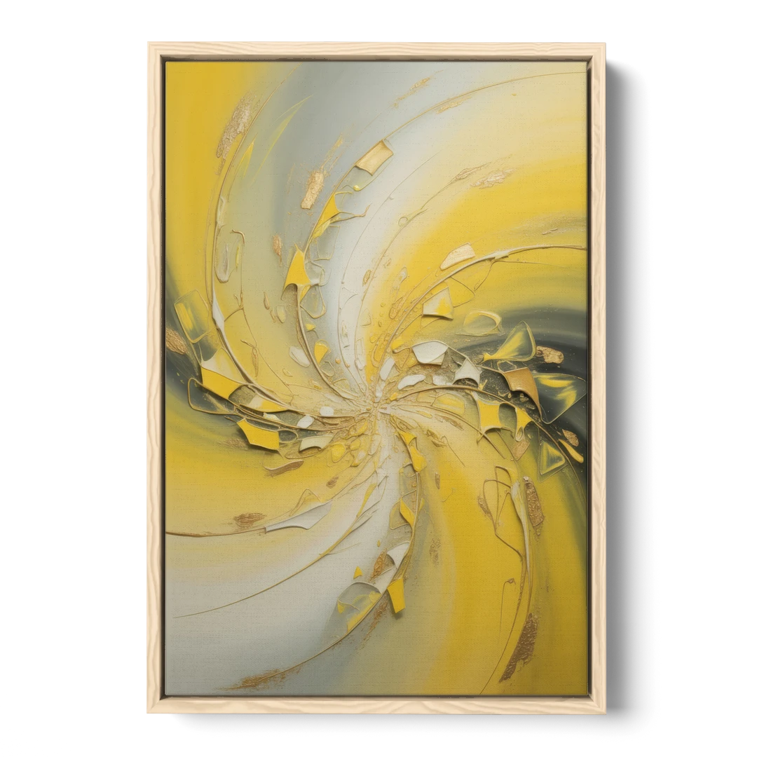 Swirling Elegance Yellow Abstract - Oak Framed Canvas Wall Art - Front