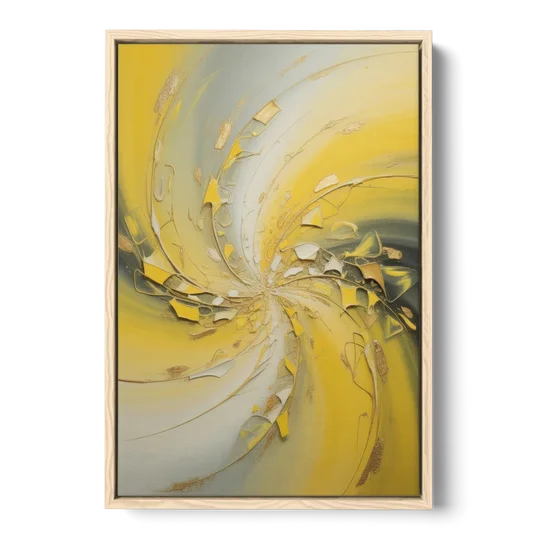 Swirling Elegance Yellow Abstract - Oak Framed Canvas Wall Art - Front