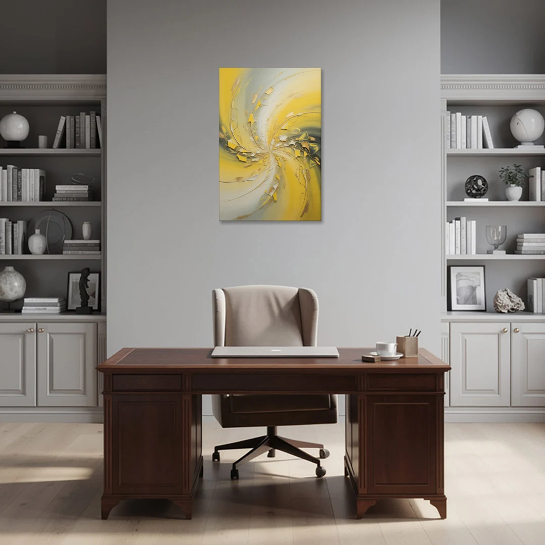 Swirling Elegance Yellow Abstract - Canvas Wall Art - Office - 24x36