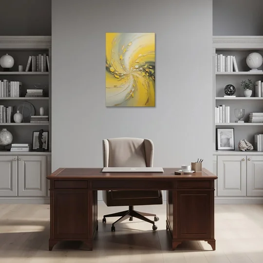 Swirling Elegance Yellow Abstract - Canvas Wall Art - Office - 24x36