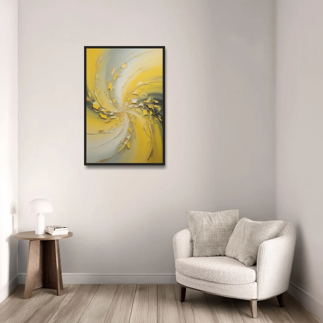Swirling Elegance Yellow Abstract - Black Framed Canvas Wall Art - Sofa - 24x36
