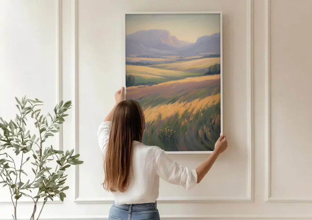 Tablelands Vista canvas wall art being hung on a paneled wall