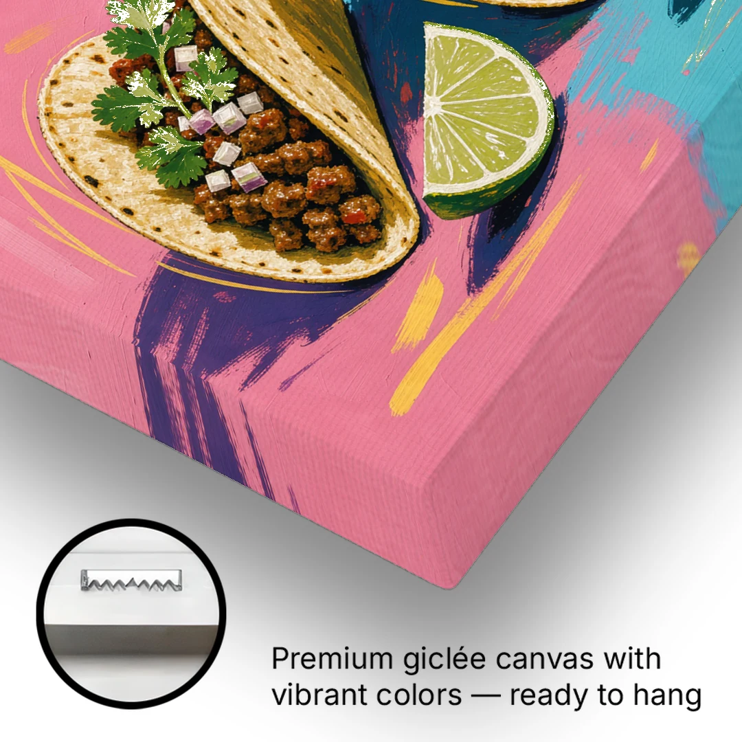 Taco Art Trio with Lime Wedges - Canvas Wall Art - Gallery Wrap Corner