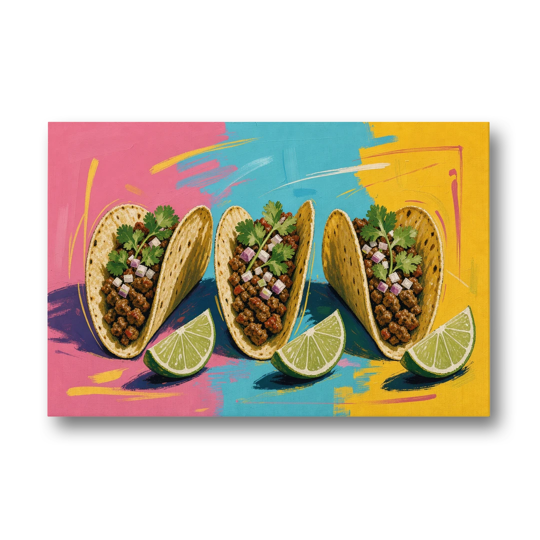 Taco Art Trio with Lime Wedges - Canvas Wall Art - Front