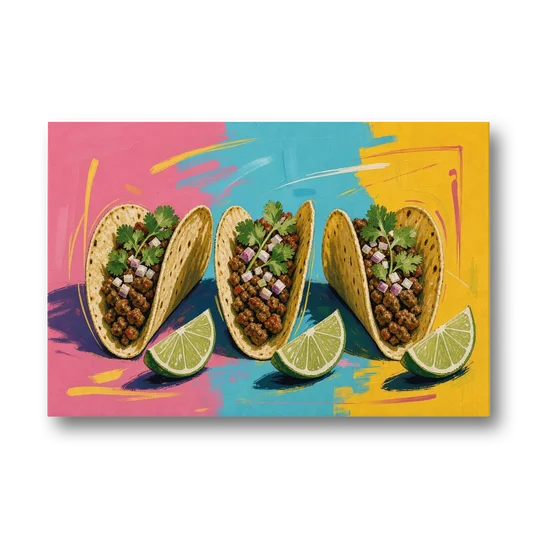 Taco Art Trio with Lime Wedges - Canvas Wall Art - Front