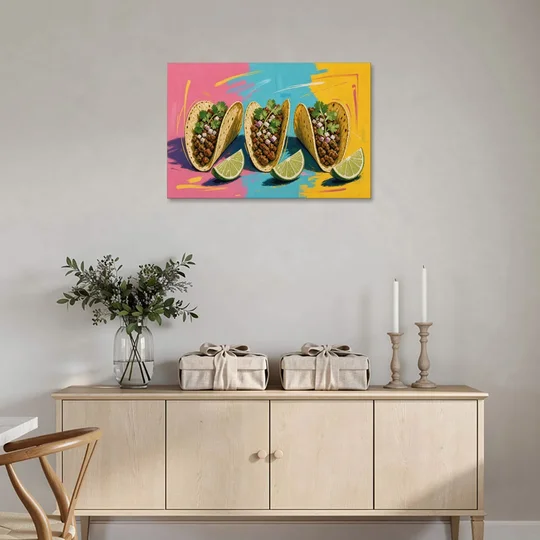 Taco Art Trio with Lime Wedges - Canvas Wall Art - Coffee Table - 36x24