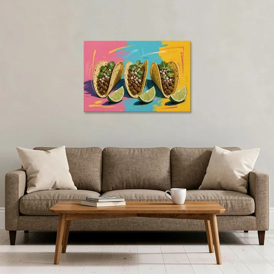 Taco Art Trio with Lime Wedges - Canvas Wall Art - Sofa - 36x24