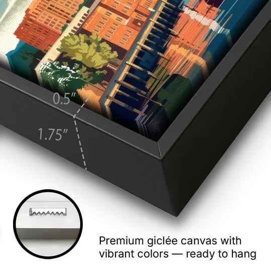 Tacoma Downtown Charm - Black Framed Canvas Wall Art - Gallery Wrap Corner
