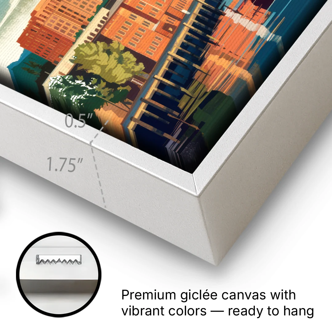 Tacoma Downtown Charm - White Framed Canvas Wall Art - Gallery Wrap Corner