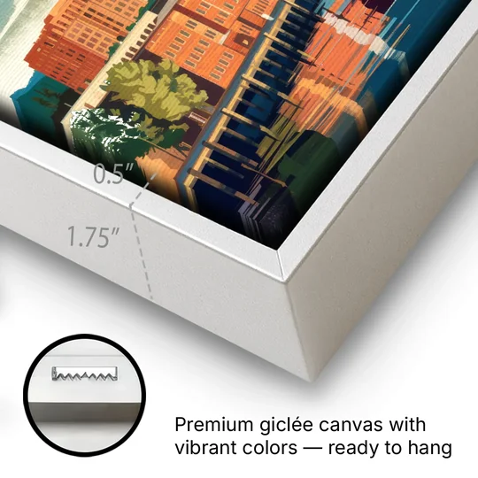 Tacoma Downtown Charm - White Framed Canvas Wall Art - Gallery Wrap Corner