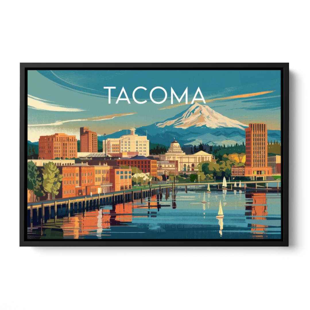 Tacoma Downtown Charm - Black Framed Canvas Wall Art - Front