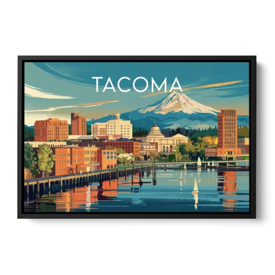 Tacoma Downtown Charm - Black Framed Canvas Wall Art - Front