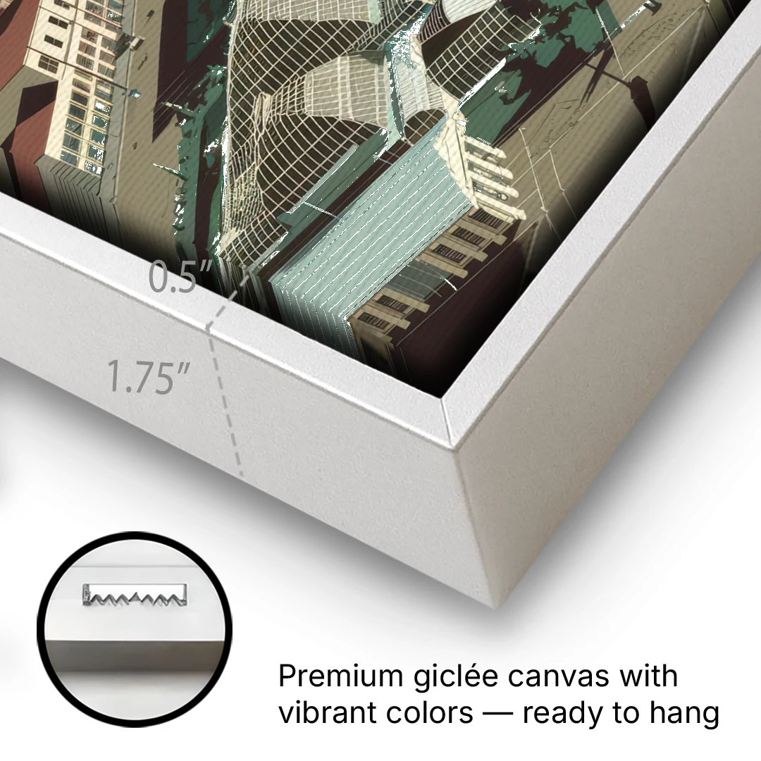 Tacoma Historic Landmarks - White Framed Canvas Wall Art - Gallery Wrap Corner