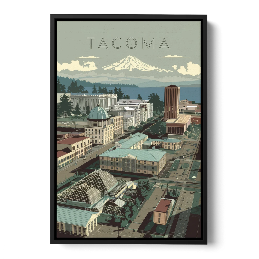 Tacoma Historic Landmarks - Black Framed Canvas Wall Art - Front