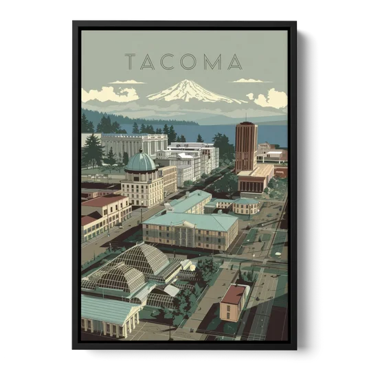 Tacoma Historic Landmarks - Black Framed Canvas Wall Art - Front