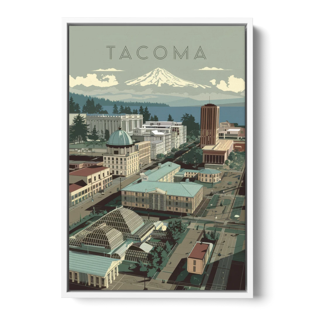 Tacoma Historic Landmarks - White Framed Canvas Wall Art - Front