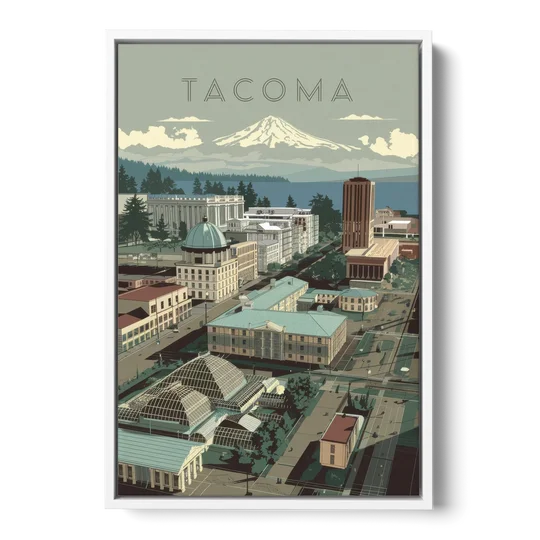 Tacoma Historic Landmarks - White Framed Canvas Wall Art - Front