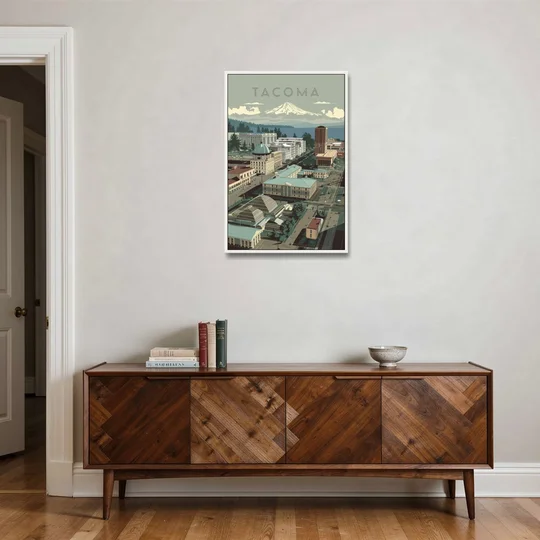 Tacoma Historic Landmarks - White Framed Canvas Wall Art - Coffee Table - 24x36