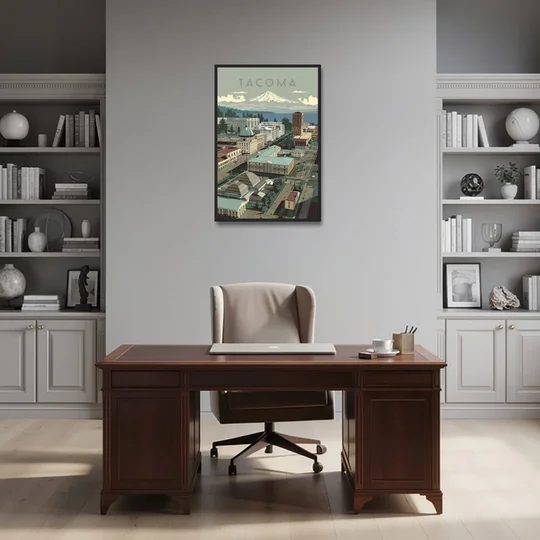Tacoma Historic Landmarks - Black Framed Canvas Wall Art - Office - 24x36