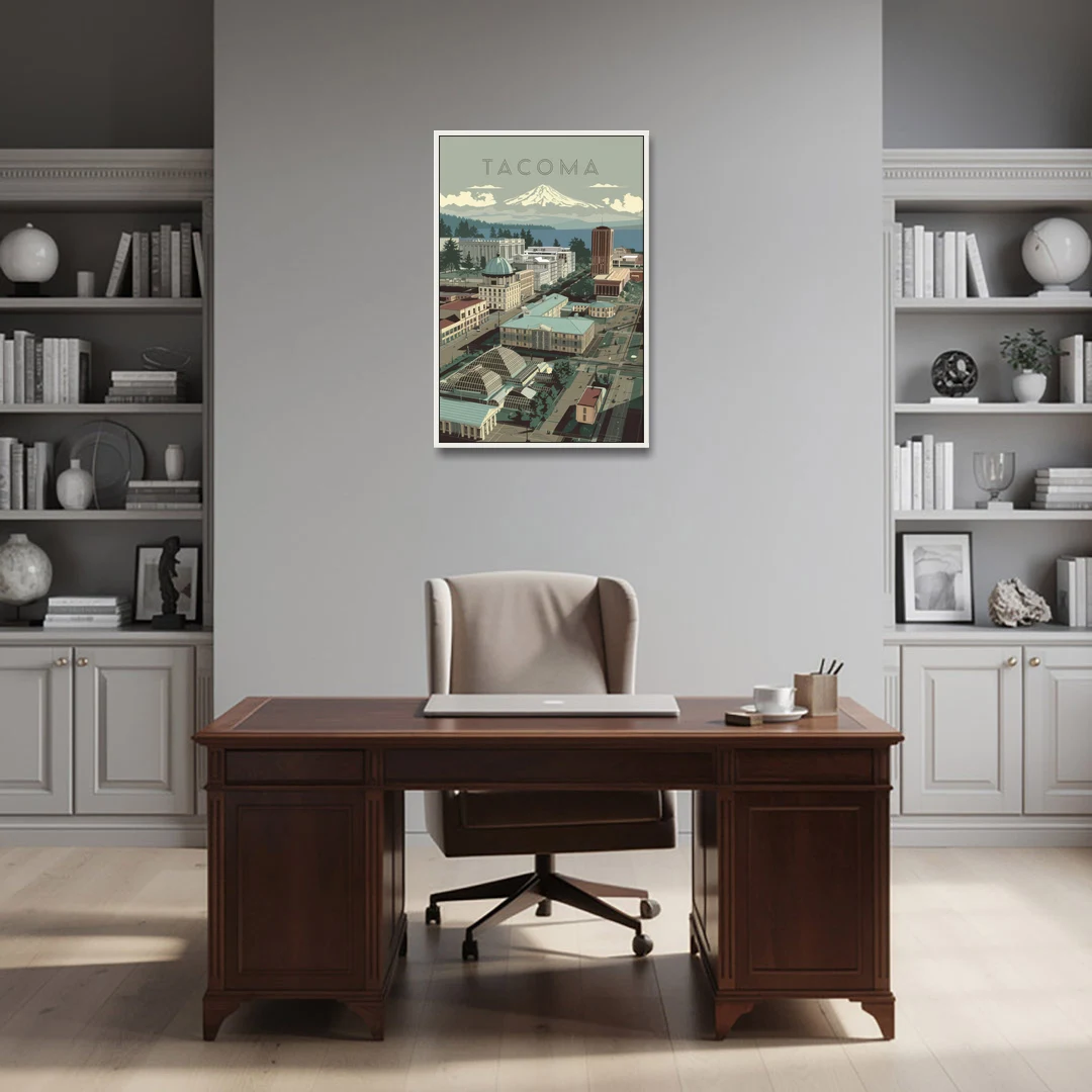 Tacoma Historic Landmarks - White Framed Canvas Wall Art - Office - 24x36