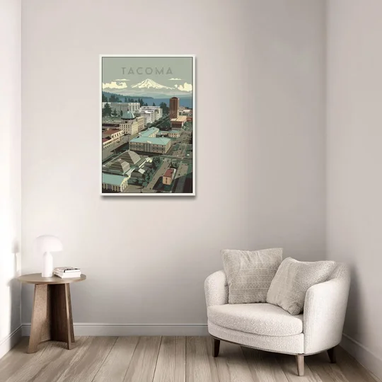 Tacoma Historic Landmarks - White Framed Canvas Wall Art - Sofa - 24x36