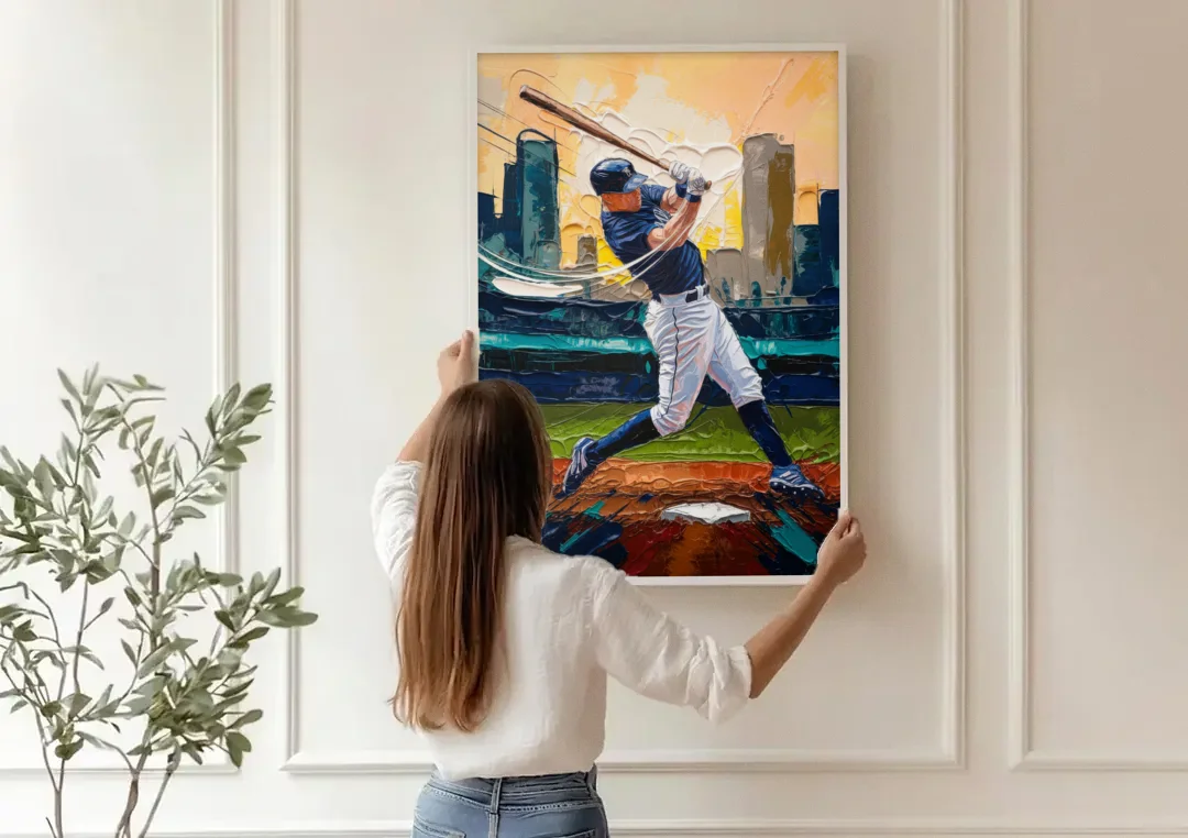 Tacoma Mariners Fan Tribute canvas wall art being hung on a paneled wall