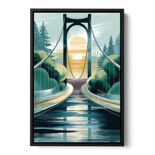 Tacoma Narrows Bridge Scene - Black Framed Canvas Wall Art - Front