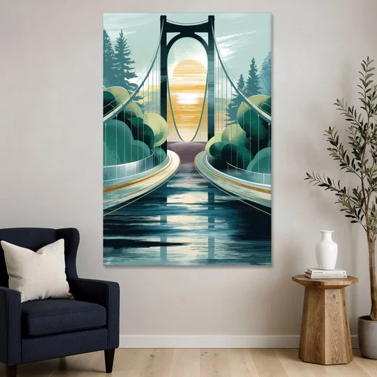 Tacoma Narrows Bridge Scene - Canvas Wall Art - Sofa - 40x60