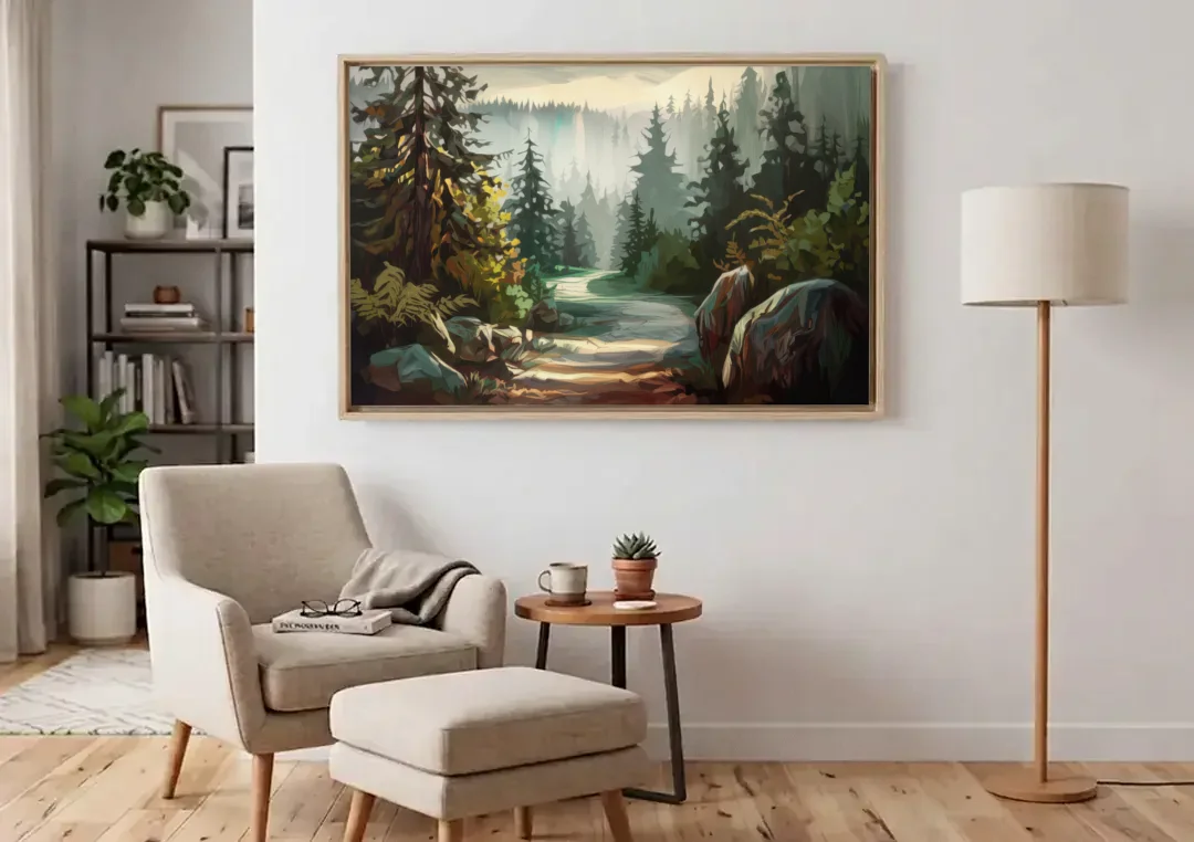 Tacoma Pacific Northwest Beauty canvas wall art above an armchair in a bright living room