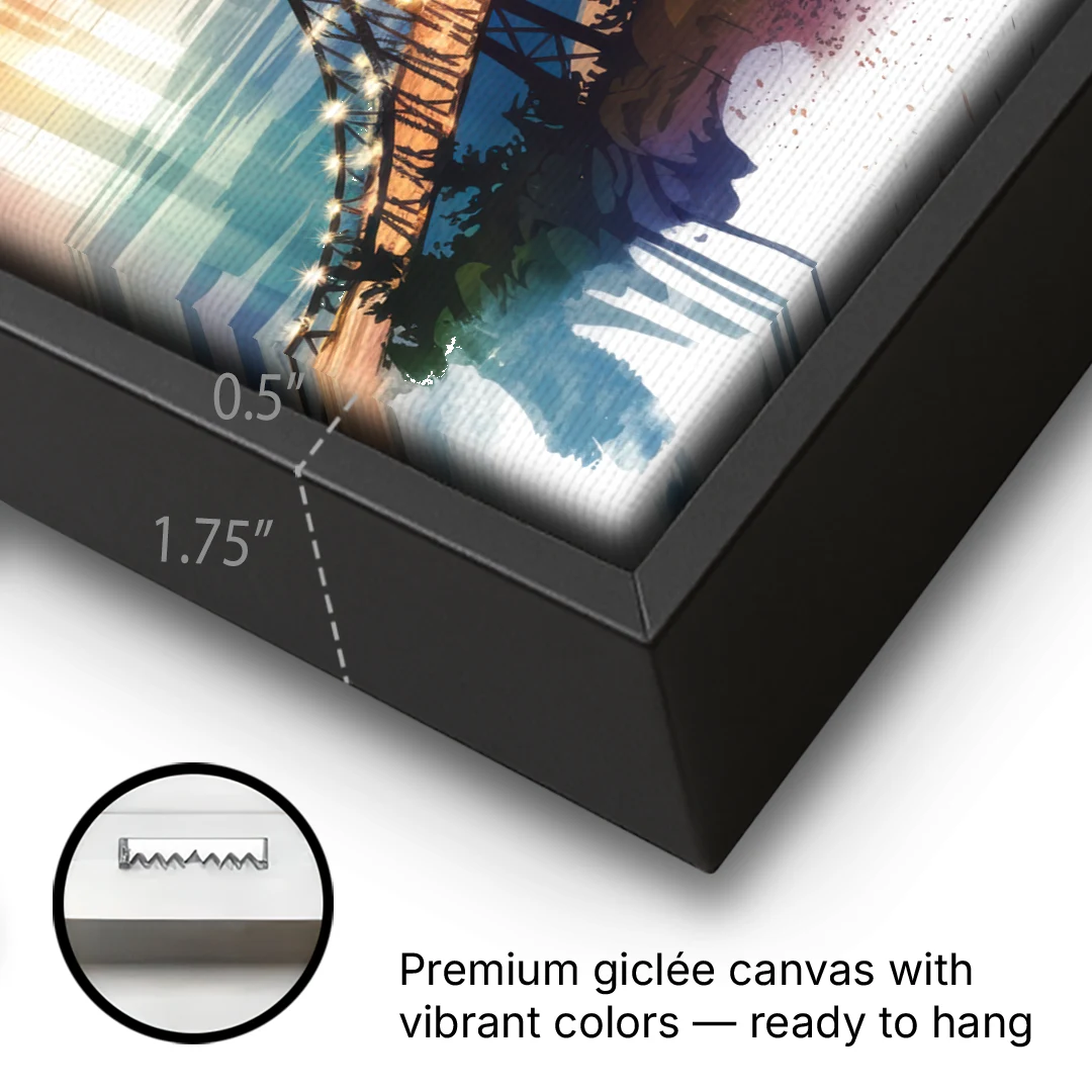 Tacoma Skyline View - Black Framed Canvas Wall Art - Gallery Wrap Corner