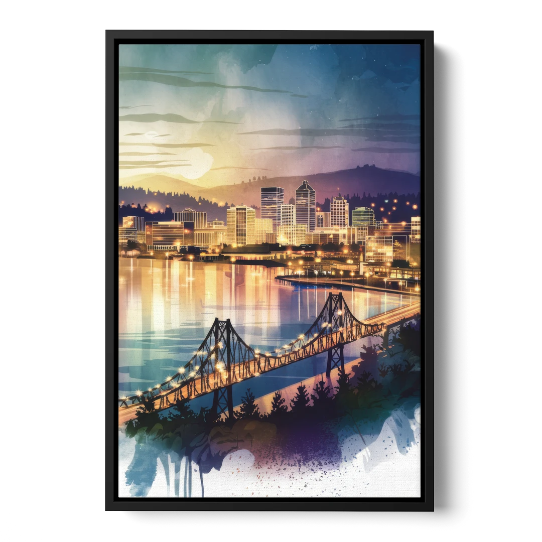 Tacoma Skyline View - Black Framed Canvas Wall Art - Front