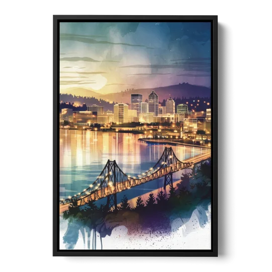 Tacoma Skyline View - Black Framed Canvas Wall Art - Front