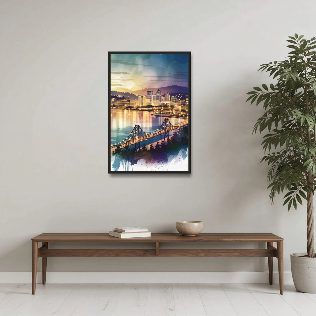 Tacoma Skyline View - Black Framed Canvas Wall Art - Coffee Table - 24x36