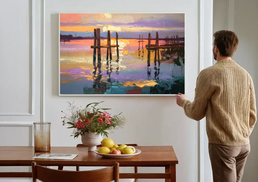Tacoma Waterfront Sunset canvas wall art above a dining table