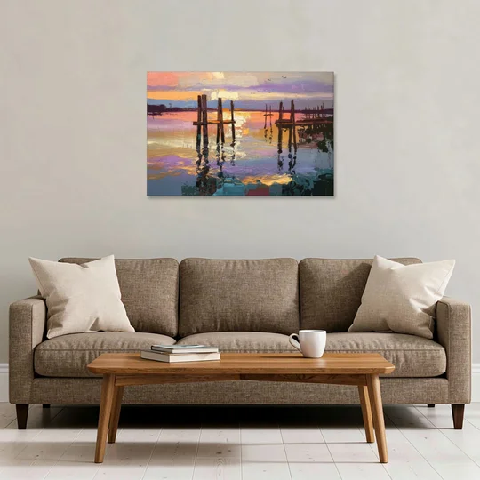 Tacoma Waterfront Sunset - Canvas Wall Art - Sofa - 36x24