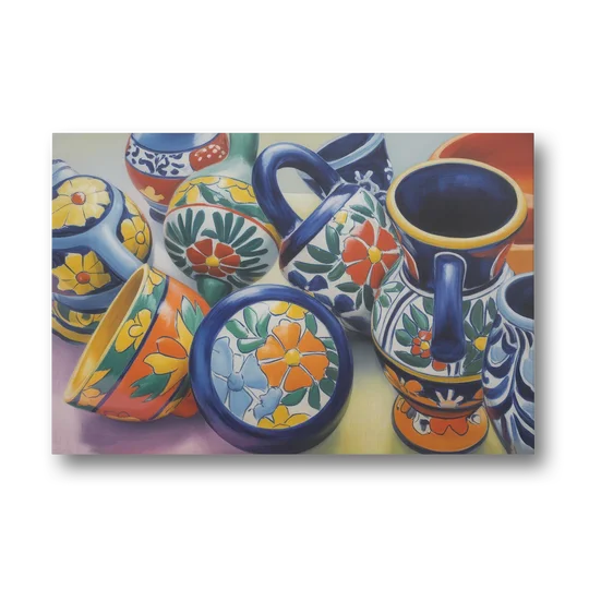 Talavera Pottery Colors - Canvas Wall Art - Front
