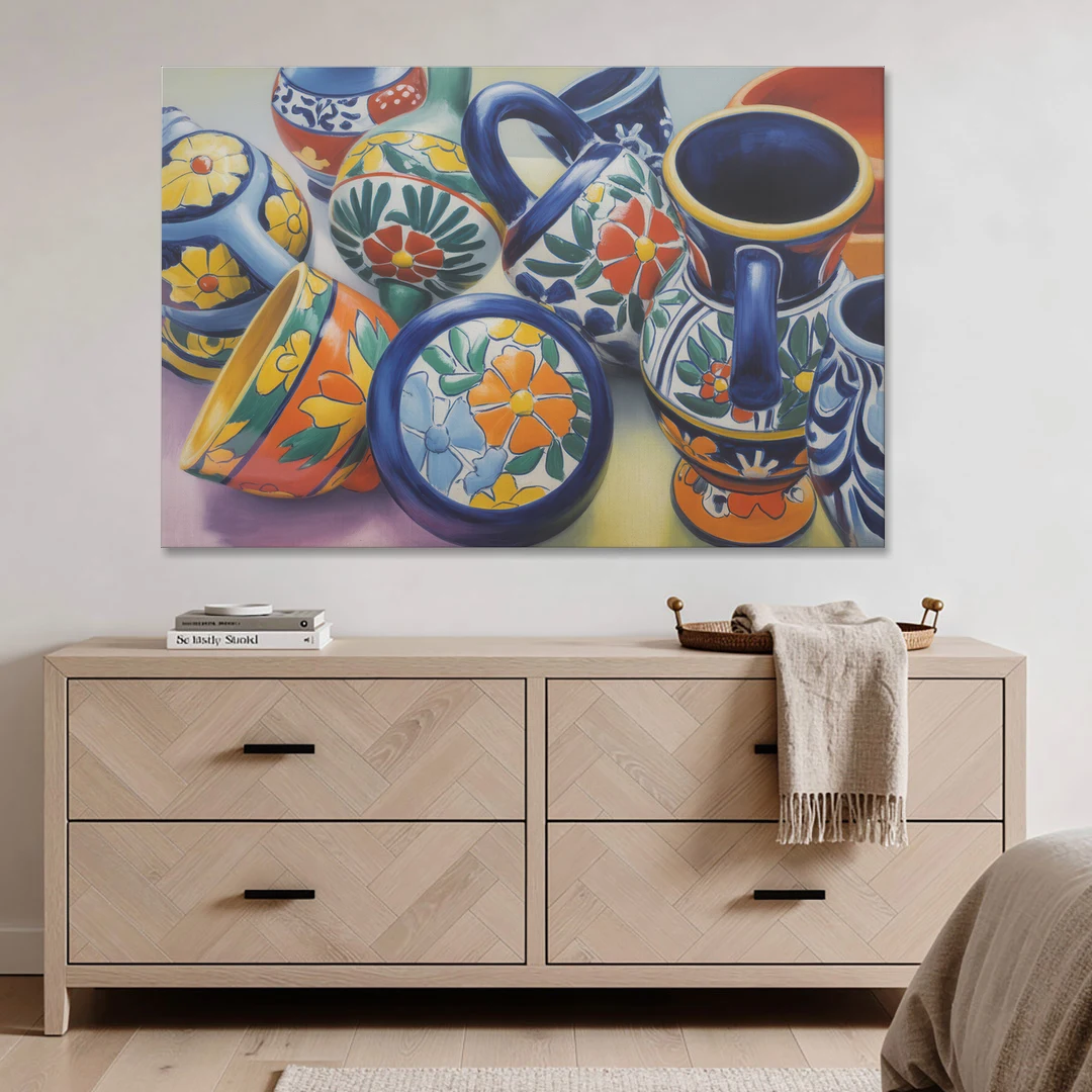 Talavera Pottery Colors - Canvas Wall Art - Coffee Table - 60x40