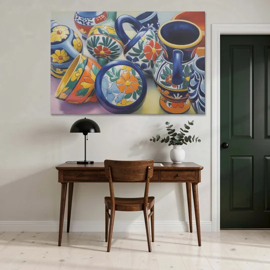 Talavera Pottery Colors - Canvas Wall Art - Office - 60x40